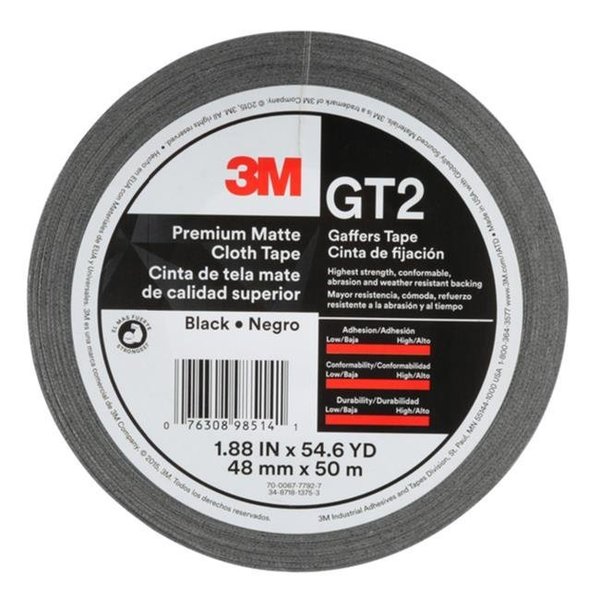 3M 3M 3808623 GT2 1.88 x 54.6 Yard Gaffers Tape  Black 3808623